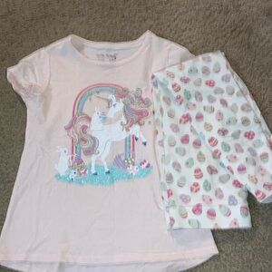 Unicorn Easter Print Kids top and leggings set. Size 7/8 Pink